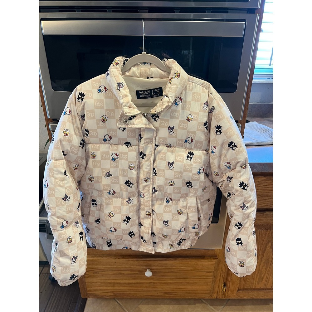 Forever 21 Hello Kitty Friends Puffer Jacket Polyester Checkered Sanrio Kawaii